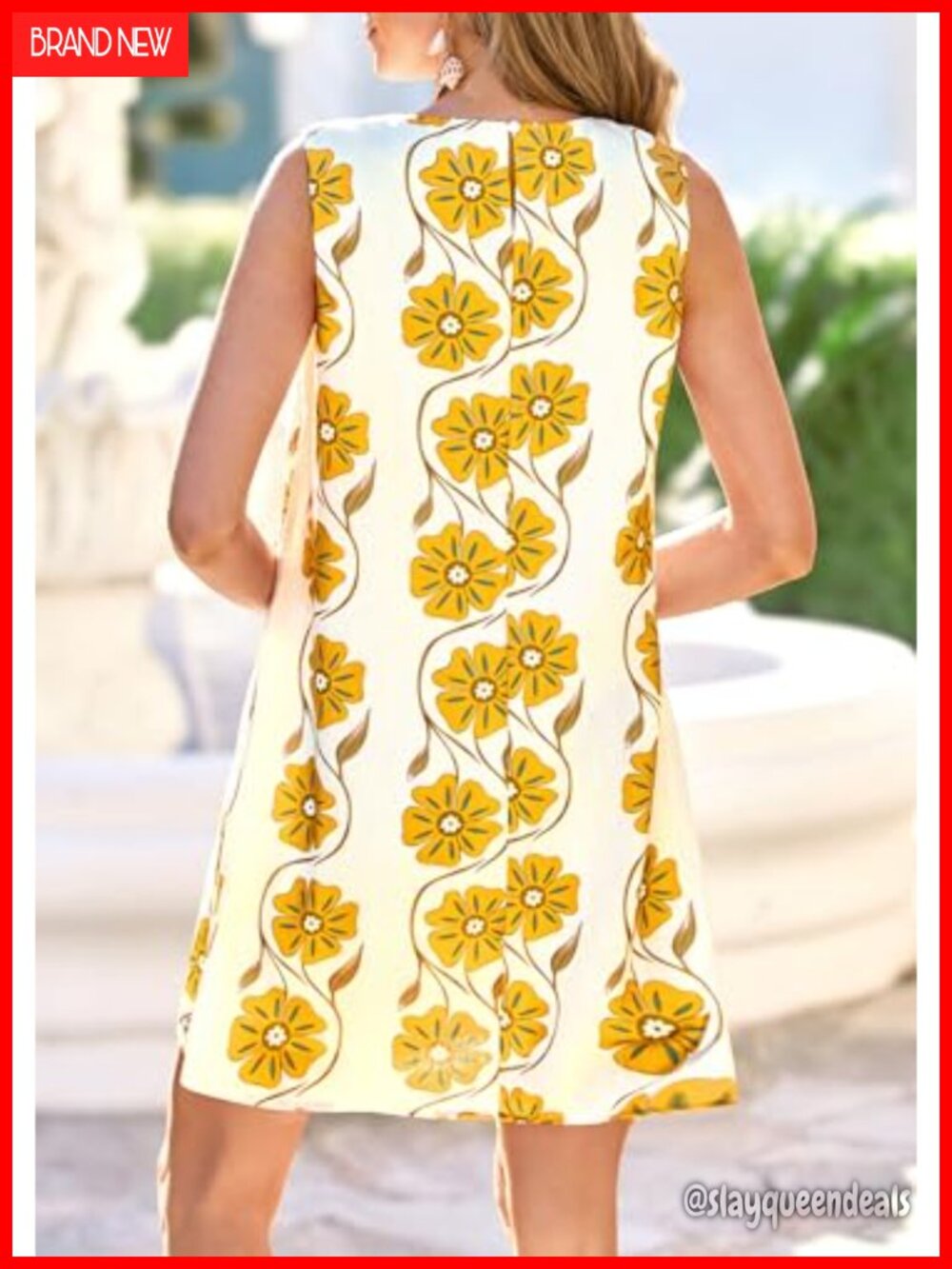 PRETTYGARDEN Floral A-Line Mini Sundress Sleeveless Crew Neck Side Pockets - Picture 3 of 6